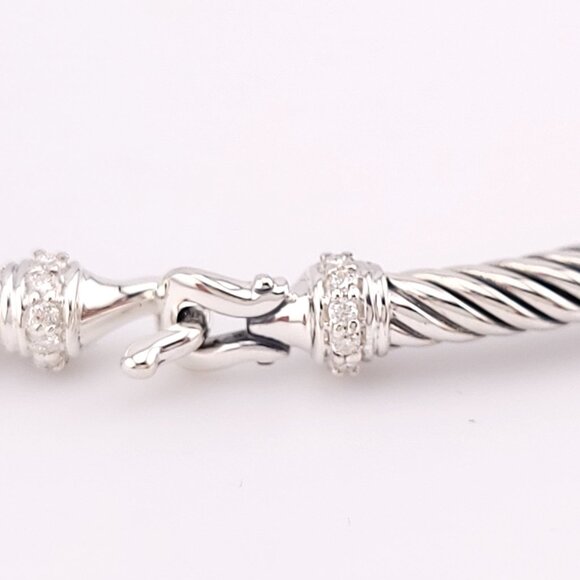 David Yurman Sterling Silver Classis Cable 3mm Diamond Buckle Bangle Bracelet - Picture 6 of 11